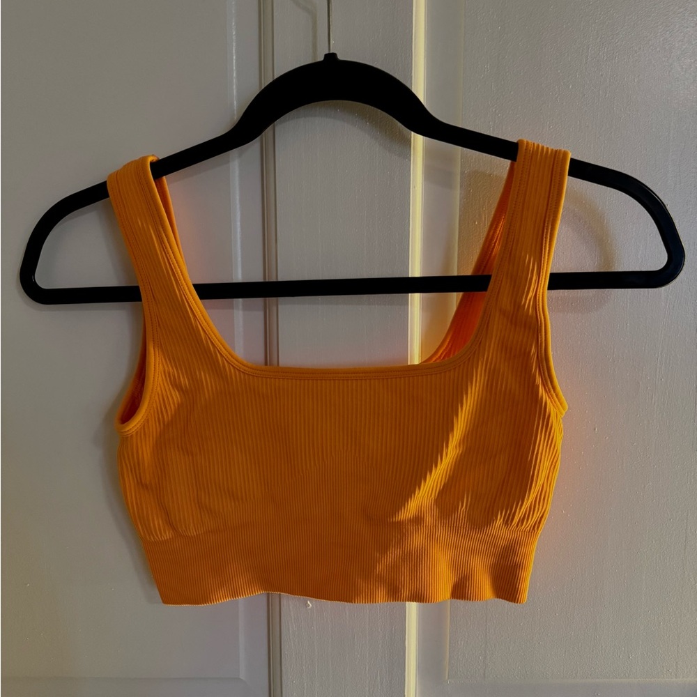 Orange Ribbed Sports Bra